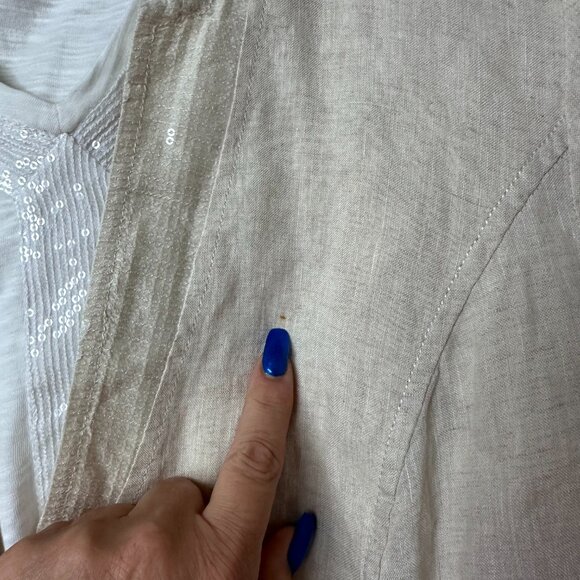 Chico's jacket shirt 2 piece set sz L‎ / 16 100% linen beige tan blazer jacket - Picture 3 of 10